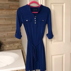 Blue 3/4 sleeve dress with gold buttons